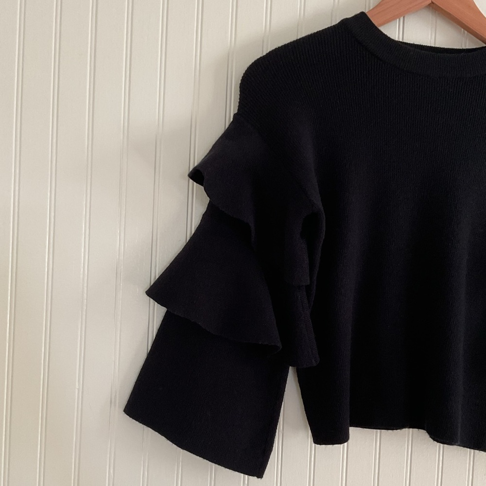 Asilio Material Girl Top Tiered Sleeve Sweater Black - Picture 4 of 6